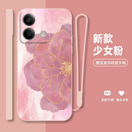 永時 紅米note13手機(jī)殼note13pro+新款簡約復(fù)古女蘭花直邊液態(tài)硅膠全包防摔保護(hù)套超薄軟殼 少女粉-水墨金粉花-+手繩 紅米NOTE13