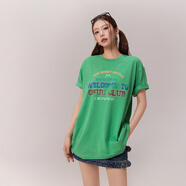 CHUU字母蝴蝶結(jié)印花短袖T恤女2025年夏季新品圓領(lǐng)寬松中長款上衣 綠色 均碼