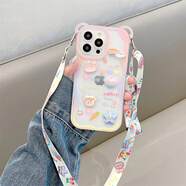 帝仕信背帶斜挎適用蘋(píng)果14手機殼新款iphone15promax帶掛繩掛脖13pro硅膠透明15Pro全包防摔12pro保護套 熊耳透明 立體左上兔三愛(ài)心+掛繩 iPhone 13