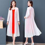 子耳配旗袍夏季蕾絲長(cháng)款外披外搭開(kāi)衫披肩女過(guò)膝網(wǎng)紗薄寬松外套耐曬 803白色(不開(kāi)叉) XL