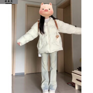 詩(shī)丹蕊可愛(ài)波點(diǎn)印花連帽加厚棉服棉衣冬季新款寬松保暖羽棉襖絨服女外套 杏色 均碼