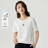 茵曼（INMAN）全棉小兔繡花短袖白T恤女2025夏季舒適圓領(lǐng)百搭休閑上衣 白色 M