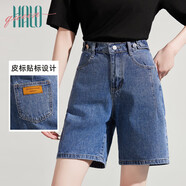 Halo Queen牛仔短褲女夏季高腰五分寬松顯瘦直筒中褲H134N2634