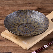 可可屋日本原裝進(jìn)口美濃燒復古摩洛哥風(fēng)陶瓷餐具料理壽司盤(pán)菜盤(pán)圓盤(pán)西餐 ZAH-15深盤(pán) 伊賀 1個(gè) 20.5cm