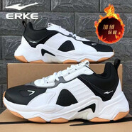 鴻星爾克ERKE加絨加厚運動(dòng)鞋男鞋紅星冬季保暖耐磨減震慢跑鞋青少年學(xué)生皮面防水跑步鞋戶(hù)外休閑旅游鞋子 正白/正黑 41