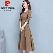 皮爾卡丹（pierre cardin）長袖時(shí)尚棉麻連衣裙女2025春秋裝新款韓版高貴氣質(zhì)修身顯瘦中長裙 DG-735#卡其色 XL 【110-120斤好質(zhì)量】