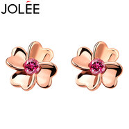 JOLEE耳釘彩色寶石碧璽S925銀時(shí)尚玫瑰金色幸運(yùn)草飾品送女生節(jié)日禮物