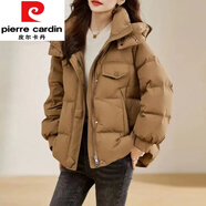 皮爾卡丹（pierre cardin）連帽短款棉服新款2025冬季時尚寬松棉衣立領(lǐng)加厚保暖外套棉襖大尺 卡其色今年流行的輕奢品牌 2XL 135-155斤