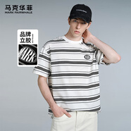 馬克華菲T恤男春夏季圓領(lǐng)短袖上衣男士休閑潮條紋學(xué)生打底衫 本白 58/3XL 