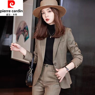 皮爾卡丹（pierre cardin）格子西裝套裝女春秋季新款經(jīng)理休閑職業(yè)裝西服外套兩件裝正裝品牌 卡其色(西裝) XL
