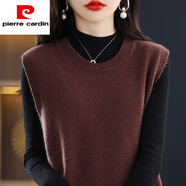 皮爾卡丹（pierre cardin）春秋新款圓領(lǐng)馬甲坎肩女搭配襯衣穿無(wú)袖毛衣針織背心女坎肩內搭高 咖啡色 XL
