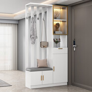 沐希拓鞋柜門(mén)口一體柜大容量入戶(hù)進(jìn)門(mén)客廳鞋柜坐凳衣帽架一體玄關(guān)隔斷柜 柜體長(cháng)度100cm暖白色【左邊凳】