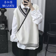 奈加圖（NAIJIATU）兩件套裝毛衣背心男秋季韓版潮流v領(lǐng)針織衫秋季ins學(xué)院風寬松馬甲 白色馬甲+襯衫一套 XL