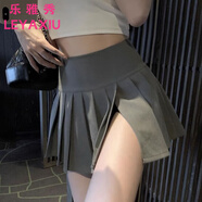 樂雅秀2025拼接辣妹顯瘦灰色高腰性感a字開叉氣質百褶裙褲女夏季半身裙 灰色 L 110-120斤