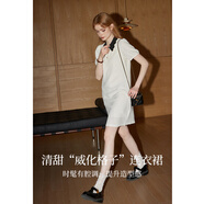 庫恩瑪維（KUHNMARVIN）chic休閑風(fēng)撞色連衣裙女2024年夏季新款小清新短袖POLO裙K33201 米白色 S