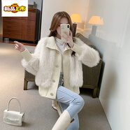 初徑2025秋冬新款小香風(fēng)高領(lǐng)毛毛毛衣外套女休閑百搭長(zhǎng)毛拼接針織開(kāi)衫 白色 【YHY/GL9/高品質(zhì)特惠】 S 建議80-90斤