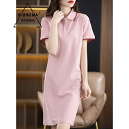 SHIROMA女裝休閑連衣裙夏季新款純色女POLO A字運(yùn)動(dòng)款T恤裙 淺粉色-撞邊款 L