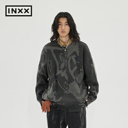 英克斯（inxx）ALLPICK 潮牌圓領(lǐng)潮牌街頭套頭針織衫男鏤空破洞圓領(lǐng)毛衣情侶裝 灰色 M