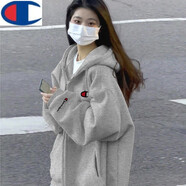 冠軍涂鴉衛衣男女春秋款2025新款小個(gè)子連帽拉鏈開(kāi)衫早春外套 淺灰【藍疊加袖藍橫】單款 L 110-130斤