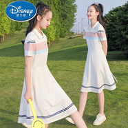 迪士尼（Disney）少女連衣裙甜美收腰初中生夏裝12歲13大童16學(xué)生POLO裙學(xué)院風(fēng)裙子 白粉藍(lán) 160 S (65-80斤)