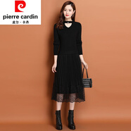 皮爾卡丹女裝打底裙子秋冬配大風(fēng)衣的內搭連衣裙中長(cháng)款毛衣冬季連衣裙2022 黑色 XXL