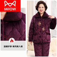 貓人（MiiOW）冬季中老年睡衣女珊瑚絨三層夾棉加厚加絨奶奶套裝媽媽保暖家居服 夾棉女【牛奶絨】 福星高照 L (120斤內)