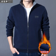 JEEP SPIRIT吉普休閑夾克男外套純棉拉鏈開(kāi)衫茄克春秋簡(jiǎn)約上衣男裝 JC6025藍(lán)色加絨加厚 M碼建議120-140斤穿著