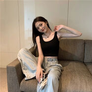 U領(lǐng)運動(dòng)短款內搭打底無(wú)袖吊帶上衣女夏黑色外穿緊身露臍小背心潮 黑色背心 小碼建議70-105斤