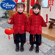 迪士尼（Disney）寶寶唐裝周歲禮服漢加絨加厚男童過年衣服套裝褲子冬裝兒童拜年服 紅色 圓袋新年套裝 100碼（建議兩歲半內(nèi)28斤內(nèi)）
