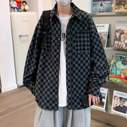 卡圖弛 美式復古寬松格子外套男春秋季韓版潮流休閑百搭機能風(fēng)夾克男學(xué)生情侶裝高街雅痞學(xué)院風(fēng)運動(dòng)上衣服男 黑色 XL【建議120-140斤】