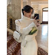 Radinka2024秋冬新款慵懶風高領(lǐng)毛衣女套頭加厚長款時尚百搭毛衣裙連衣裙 白色 S