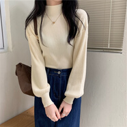皮爾卡丹（pierre cardin）高領針織衫毛衣女秋冬加厚2025新款打底衫燈籠袖內(nèi)搭長袖上衣 杏色 S