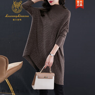 鹿王戀雪亮絲毛衣女秋冬中長(cháng)款毛衣裙蝙蝠衫寬松大尺碼女裝200斤胖mm羊毛 咖啡色 L建議110-120斤