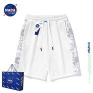 NASA LIKE官方短褲夏季男寬松休閑運動五分褲情侶中褲棉質(zhì)外穿速干男士褲子 NASA聯(lián)名-白色 L