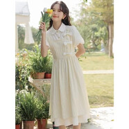 馭達(dá)2024新款連衣裙女夏天甜欲風(fēng)法式小清新學(xué)生森系雪紡裙子送女友 假兩件杏色 2XL 125-135