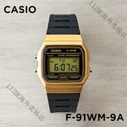 卡西歐（CASIO）手表 F-91WM-3A 綠框日歷鬧鐘秒表復(fù)古電子小方表 f-91wm-9a 黑色金框 表盤外徑35.2MM