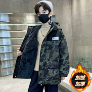 G.DUCKKIDS品牌童裝男童秋冬裝外套中大兒童裝男孩休閑冬季保暖派克服棉衣服 810加絨加厚保暖外套 綠色 170