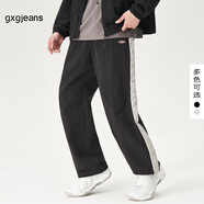 gxgjeans男裝休閑褲秋季潮流時(shí)尚側邊條直筒長(cháng)褲子 黑色 M (170)