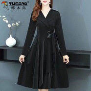 啄木鳥(niǎo)（TUCANO）品牌女裝風(fēng)衣女中長(cháng)款2026年秋季新款時(shí)尚韓版過(guò)膝連衣裙流行秋冬 黑色 XL 90-115斤