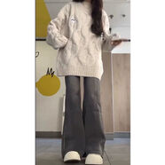 VJWK冬天青少女高中生加厚加絨毛衣初中女生日系奶fufu麻花圓領毛衣女 KYU66//卡淺色 S建議70-95斤