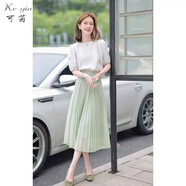 可茵（Keyin）連衣裙套裝女2025新款夏季女裝小香風(fēng)仙女裙女神范中長款百褶裙子 上衣+裙子 L