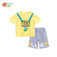貝貝怡【官方發(fā)售】兒童套裝夏季薄款衣服男女寶寶卡通套裝吸汗外出衣服 黃色（T2452） 130 （推薦身高120-130cm）