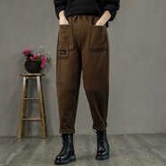 Lauaird加大碼胖mm300斤加絨加厚休閑褲女寬松衛(wèi)褲秋冬顯瘦百搭哈倫褲子 咖啡色【加絨加厚】 7XL 240-260斤