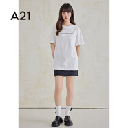 A21字母短袖圓領(lǐng)短袖t恤女2024夏季新款設(shè)計感寬松休閑百搭純棉上衣 米白 M