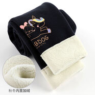 巴布豆女童加絨褲子冬兒童打底褲女寶寶褲子秋冬長(cháng)褲加厚兒童棉褲 加厚絨-藏青獨角獸-適合0-10度 120cm(120cm適合身高105-110cm)