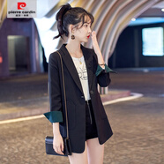 皮爾卡丹（pierre cardin）黑色小西裝外套女休閑上衣2025春秋新款網(wǎng)紅小個子炸街西服 黑色西裝長袖 S 75-88斤