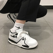 @布柜者 韓版ins超火高幫運(yùn)動鞋男2021新款氣墊藍(lán)球鞋男潮流百搭情侶鞋子bf風(fēng)帥氣板鞋 白黑色 41
