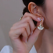 曉色三生有杏防貓眼石耳墜耳環(huán)女小眾設(shè)計(jì)優(yōu)雅耳墜女氣質(zhì)高級感飾品 銀杏耳扣E2181
