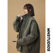 QGF短款毛呢外套女新款秋冬季加厚保暖棒球服夾克寬松顯瘦休閑上衣服 軍綠色 XL