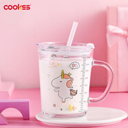 COOKSS兒童牛奶杯玻璃杯家用飲水杯帶刻度吸管水杯寶寶沖泡奶粉杯獨(dú)角獸